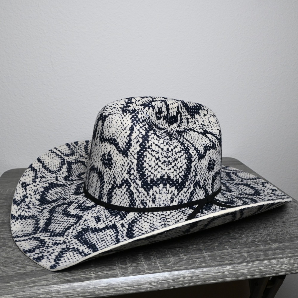 Free People Scorpio Snake Print Cowboy Hat M Black White Australian Wool Felt